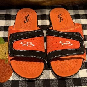 Boombah sandals flip flops orange and black slides